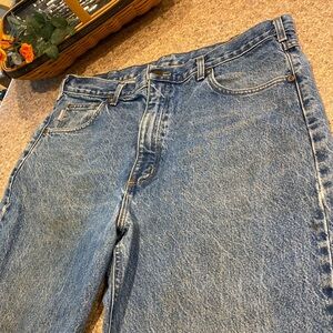 Carhartt Blue Jeans WITH FLAWS Stains and CUT OFF Relaxed Fit Tag Says 38 Waist